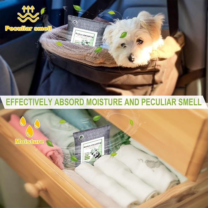 Activated Charcoal Odor Absorber for Strong Odor in Basement, Cars, Closets, Shoes. 3 Pack Bamboo Charcoal Air Purifying Bags Deodorizer Odor Eliminator for Home