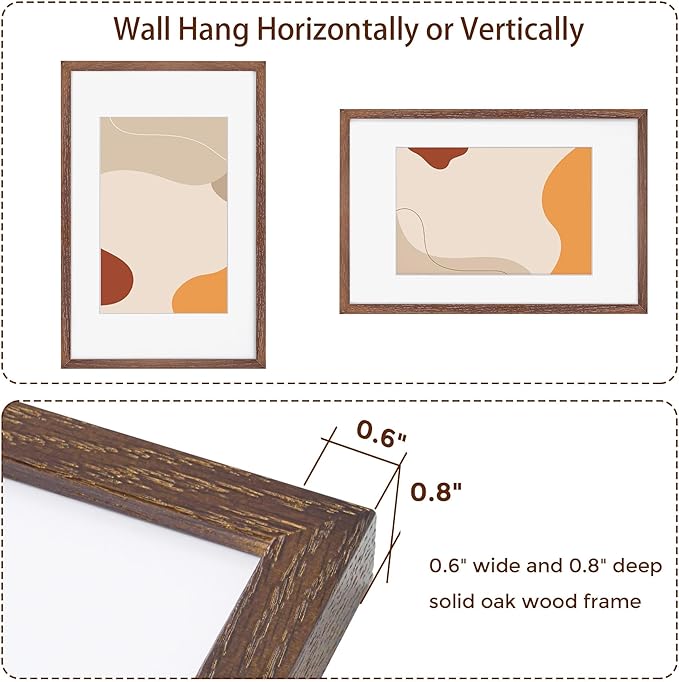 11x17 Picture Frame Set of 3, Solid Oak Wood 11 x 17 Frames with Tempered Glass, 11x17 Frame Matted to 8x12, Rustic Wooden 11 by 17 Poster Frames for Wall