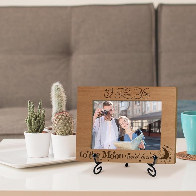 I Love You to The Moon and Back Wood Photo Frame Gifts for Men Women Wife Husband, Tabletop Display 4 x 6 Picture Frame Honeymoon Wedding Gifts for Couple, Home Office Desk Holiday Decoration -19