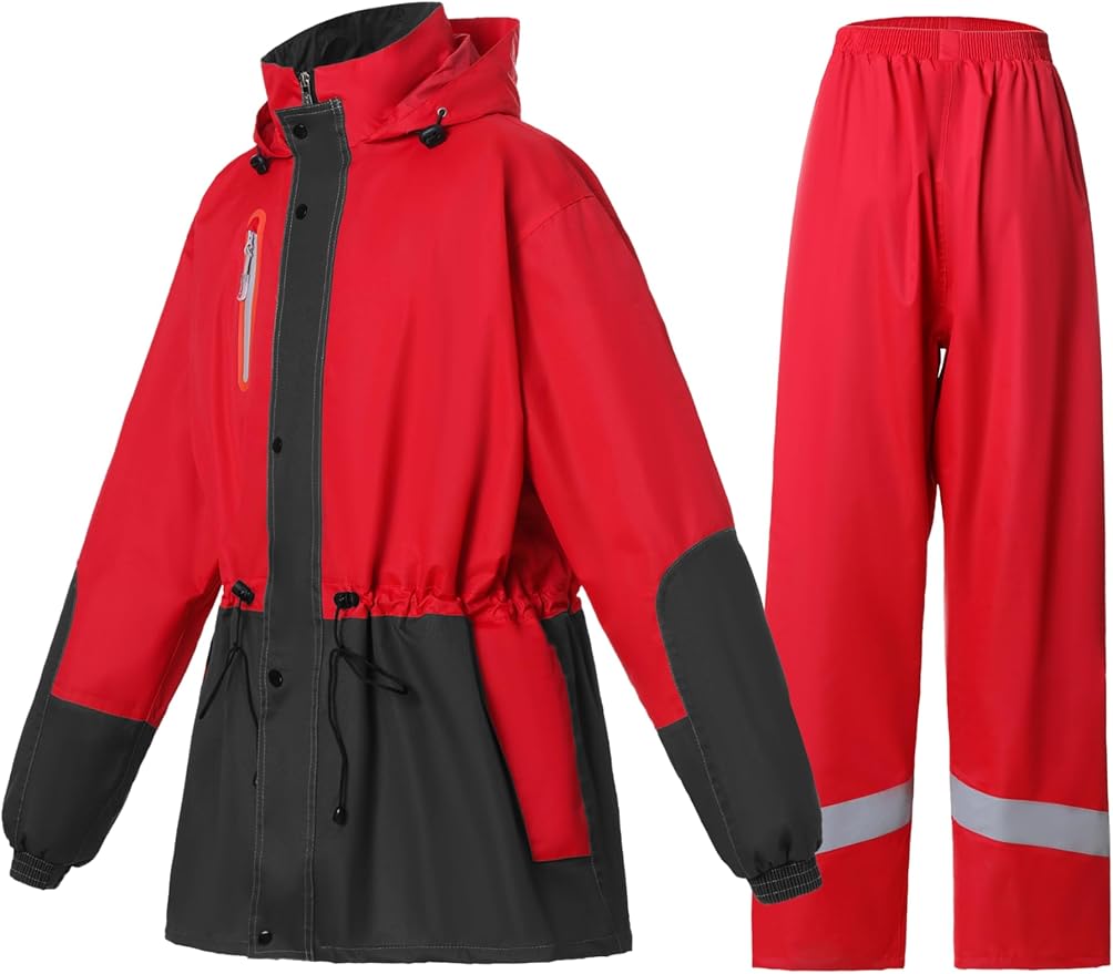 Rain Suit for Women Waterproof Hooded Rain Gear Rain Jacket and Pants 2 Piece Breathable Rain Coat Outdoor