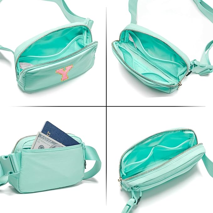 Gitus Belt Bag Fanny Pack Crossbody Bags with Initial Letter Patch Cute Stuff Birthday Gifts for Teenager Girls Trendy Preppy Stuff for Teen Girls Cool Stuff for Teens (Mint Green-Y)
