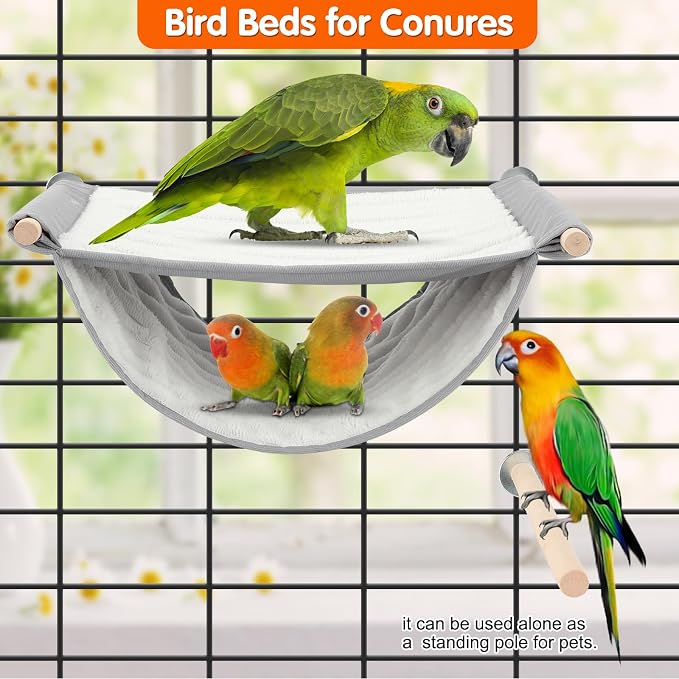 BWOGUE Bird Nest Bed Hanging Hammock, Parakeet Bed for Cage, Cockatiel Bed | Warm Fleece Snuggle Hut, Double-Layer Comfort, Wooden Perch Setup, Washable Hammock