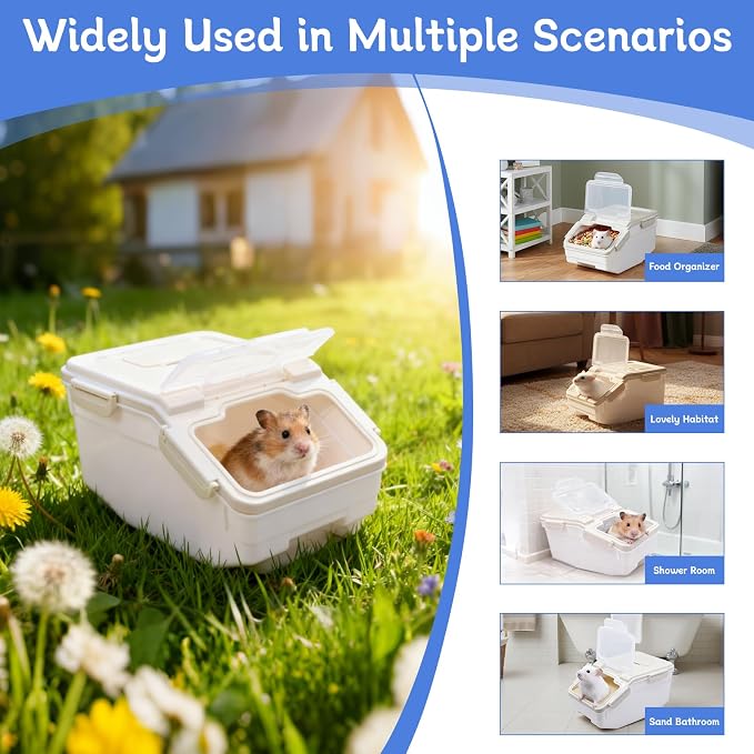 Saim Extra Large Chinchilla Sand Bath Container, 7.4-Inch Hight Dust Bath House with Low-Mess Lid & Scoop, Digging Box for Hamster Hedgehog Small Animals - Gray