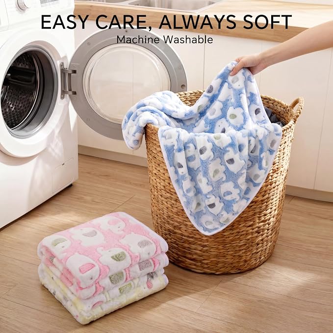 Luciphia 3 Pack Cute Dog Blankets Soft Fleece for Small Puppy Cat,30"x20" | Fuzzy Flannel Small Pet Blanket Washable, Cute Elephant Print for Crate Car Bed. Puppy Essential,Cat Stuff Gifts,Medium