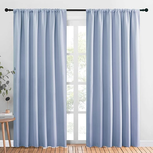 NICETOWN Room Darkening Curtains for Bedroom, Vintage Blue, Set of 2 Panels, 62 x 84 Inch, Triple Weave Home Decoration Thermal Insulated Solid Drapes for Patio Door