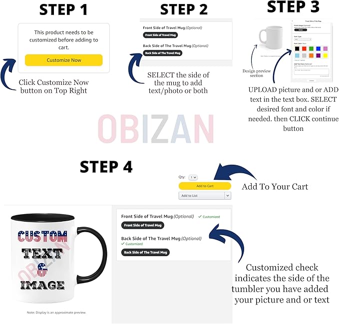 Custom Coffee Mug with Photo, Text, or Logo | Personalized Ceramic Mug 11oz | Customizable Gift for Men, Women | Unique Gift for Birthdays, Holidays, Christmas | White - Black