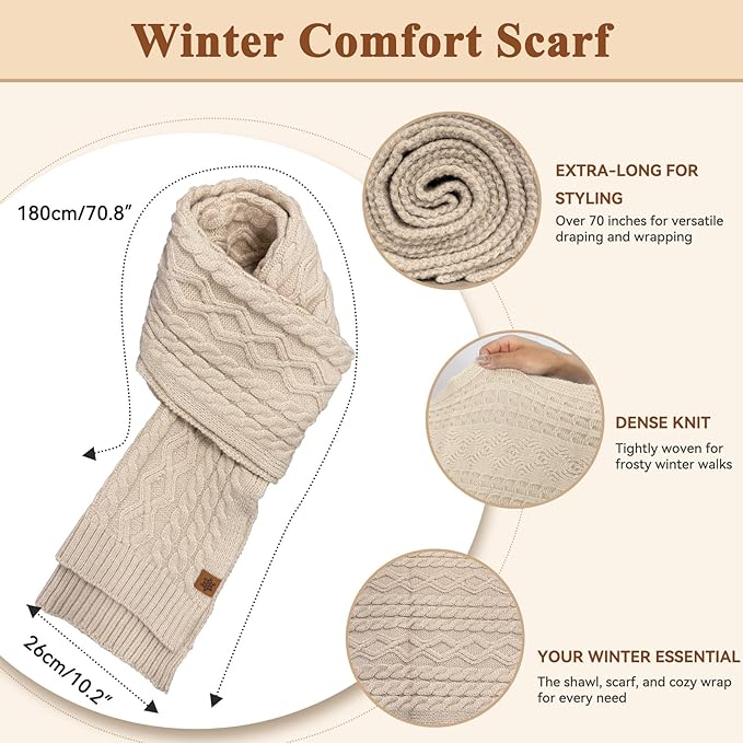 QUIRAI Winter Hat Gloves Scarf Set Women, Fleece Lined Beanie with Pom, Scarf Neck Warmer Touchscreen Gloves 3 in 1 Gift Set