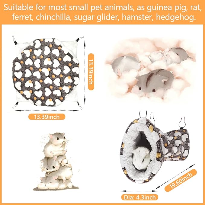 LEFTSTARER Guinea Pig Ferret Rat Hammock Toy Small Animal Cage Accessories Hideout Tunnel & Bunkbed Hammock for Rat Ferret Guinea Pig Hamster Sugar Glider Chinchilla (Star-Brown)