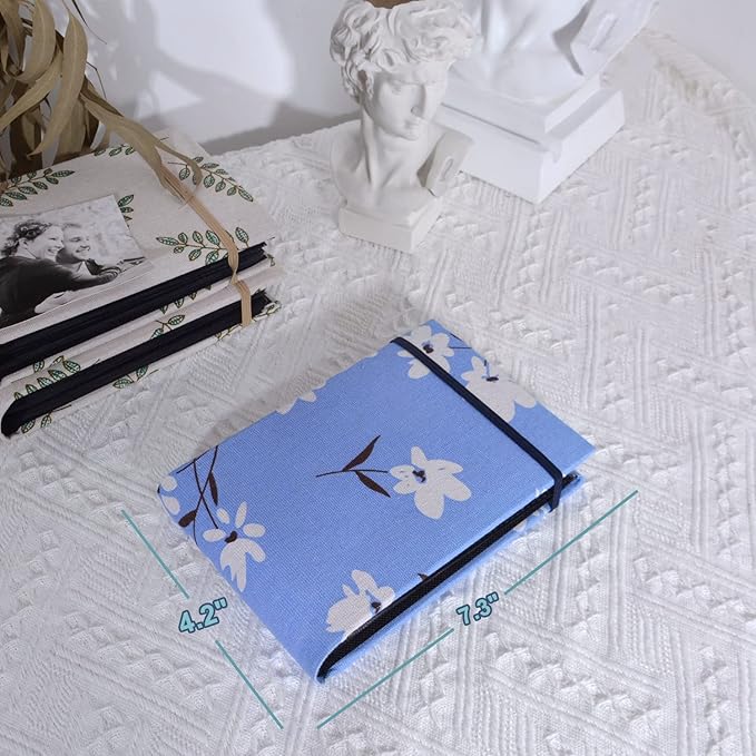 2PACK 4x6 Photo Album, 4x6 100 Pockets Linen Cover Photobook Small Capacity Pictures Book Easy to Classify and Portable for Wedding Family Baby Vacation (Blue + Flower)