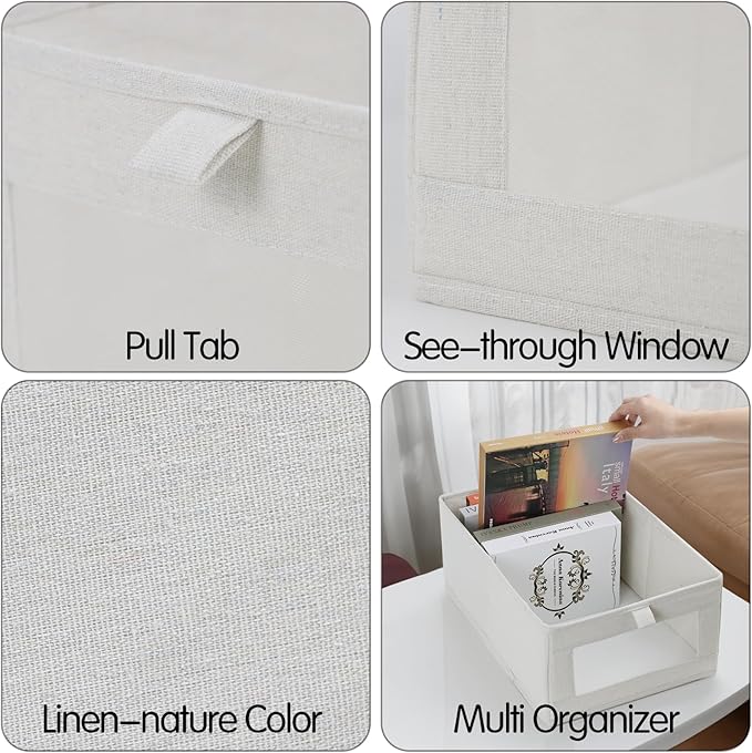 4 Pack Linen Storage Bins, Storage Containers for Organizing Clothing, Jeans, Toys, Books, Shelves, Closet, Wardrobe - Closet Organizers and Storage, Large Storage Boxes Baskets with Window