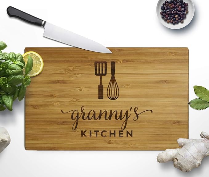 Andaz Press Laser Engraved Bamboo Wood Cutting Board, 9.5 x 6-inch, Granny's Kitchen, 1-Pack Mother's Day Cutting Board Gift Idea