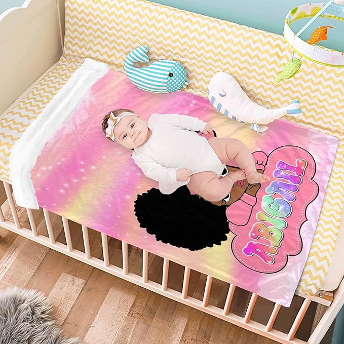 D-Story Custom Blanket with Name Customized Blanket Personalized Flannel Throw Blankets Black Girl Blanket for Kid Women Men Christmas Birthday Mothers Day
