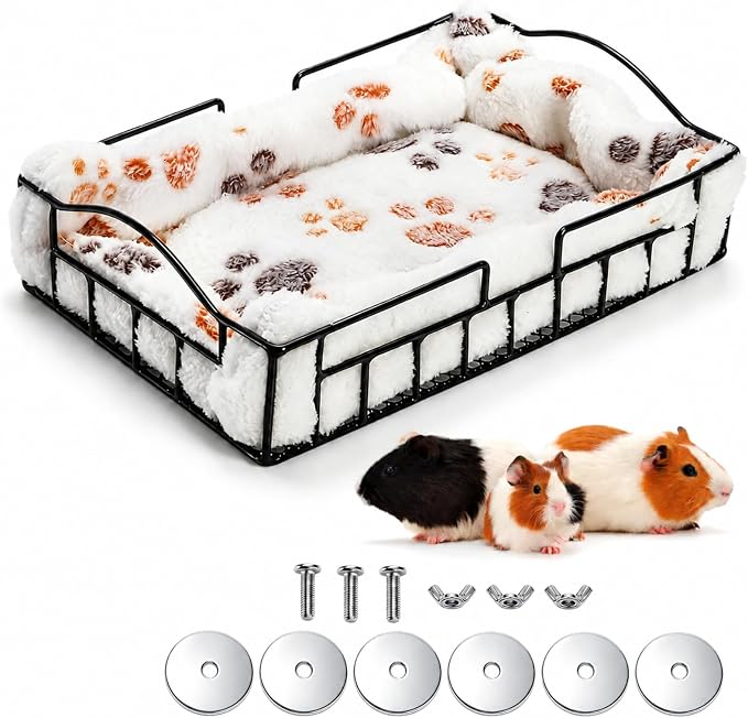 Hacaroa Rat Cage Platform with Mat, Hanging Guinea Pig Bed Basket Metal Squirrel Cage Ledge Bird Perch, Chinchilla Cage Accessories Small Animal Habitat for Hamster, Ferret, Gerbil, Easy to Clean