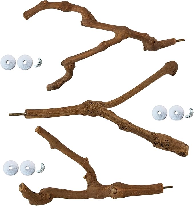 3PCS Bird Perch Natural Grape Stick Chewable Bird Stand Paw Grinding Branches Toy Cage Accessories for Small Budgies Cockatiels Lovebirds