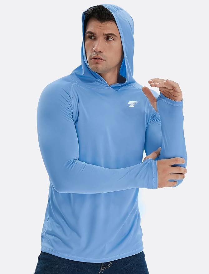TELALEO 3 Pack Men's UPF 50+ Sun Protection Lightweight Hoodie Performance Long Sleeve SPF UV Shirt for Fishing Running