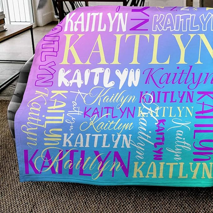 Personalized Blanket for Teen Boys Custom Blanket with Name for Kids Pink Green Gradient Pattern Customized Christmas Birthday Gifts for Kids Teen Adult