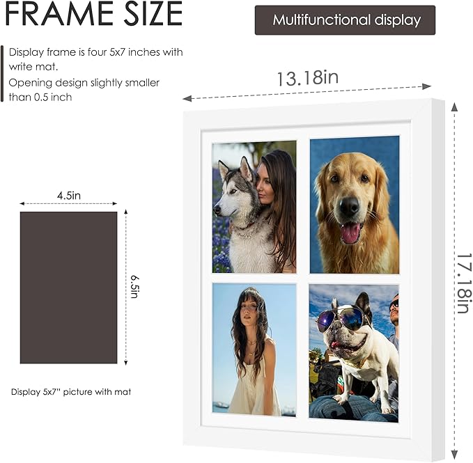 12x16 Picture Frame 5x7 Collage Picture Frame Displays Four 5x7 inch Photos or 12x16 (Without Mat) for Available Horizontal Wall Mounting Display and Vertical White