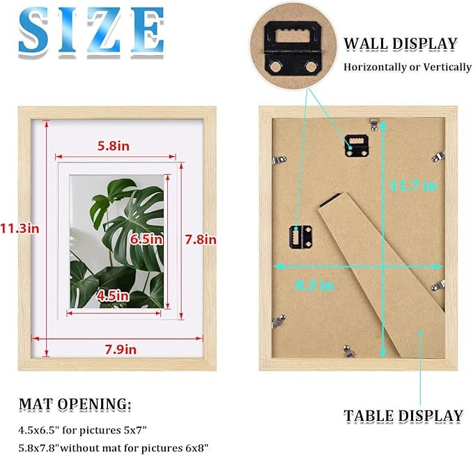 Egofine A4 Picture Frames Set of 4, Made of Solid Wood Covered by Plexiglass 4x6 and 6x8 with Mat or A4 without Mat, for Table Top Display and Wall Mounting Photo Frame Oak Wood