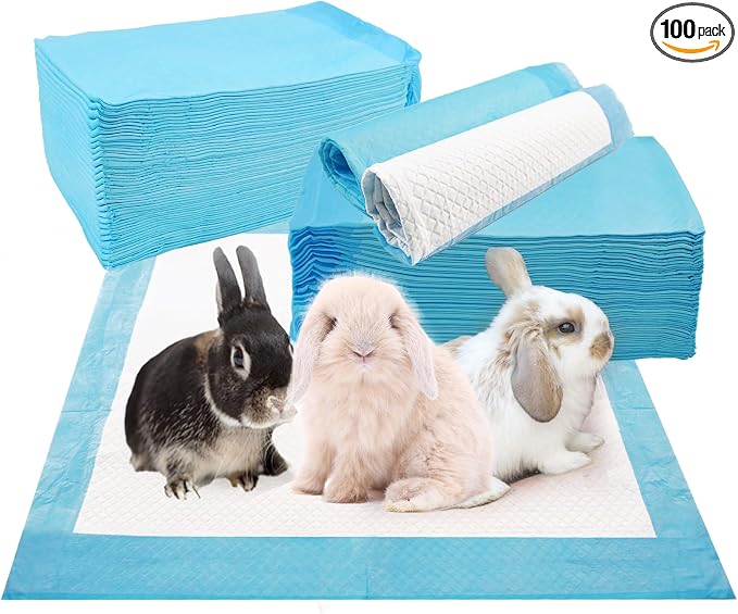kathson 100 Pcs Rabbit Pee Pads,Bunny Pad Disposable Rabbits Diapers Super Absorbent Potty Training Pads for Guinea Pigs Hamsters Chinchillas Hedgehog Cat and Other Small Animals(18” x 13”)