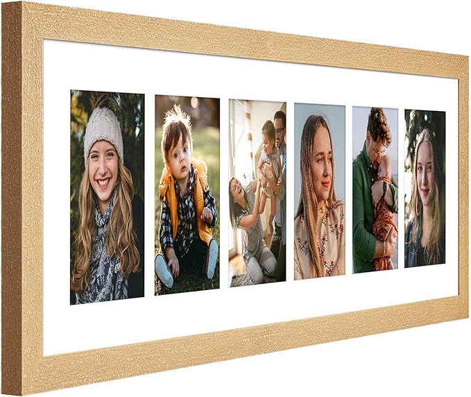 8x26 Collage frame with 6 Openings 4X6 Pictures, Multiple Picture Frame with Mat, Wall or Tabletop Decor, Natural Wood Grain,2 Pack