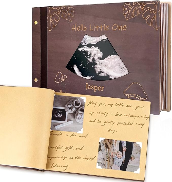 Personalized Baby Photo Album - Wooden Baby Memory Book - Custom Name Baby Scrapbook,Baby Album and Memory Book - Unique Newborn Baby Gift for New Parents
