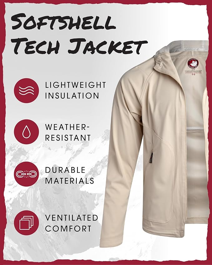 CANADA WEATHER GEAR Mens Softshell Jacket - Lightweight Water Resistant Windbreaker Jacket for Men with Reflective Neck Tape