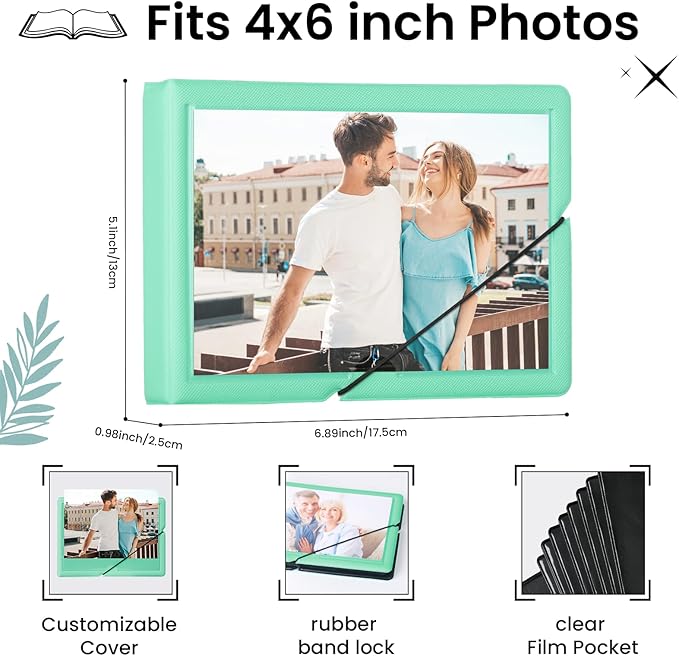 Lifting Small Photo Album 4x6 Holds 40 Photos with Customizable Cover，Mini Leather Picture Album Book for Wedding，Family，Baby Memories (Egg Blue)