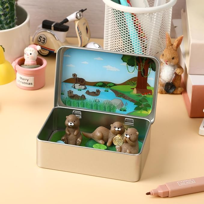Little Pocket Otter Mini Tin Desk Collectible Gift Travel Buddy | Mini otter tin collectible, perfect desk gift for coworkers, stocking stuffer teen emotional companion for daily work breaks