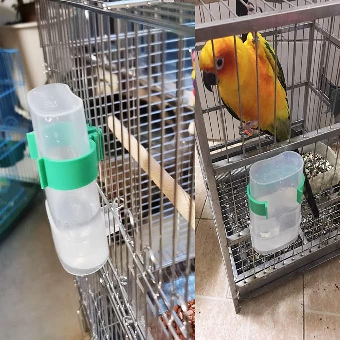 Automatic Bird Water Dispenser Parrot Water Feeder Bird Seed Food Container Parakeet Waterer Cockatiel Cage Accessories Automatic Feeding for Finch Lovebird Canary Small Birds(2Pcs)