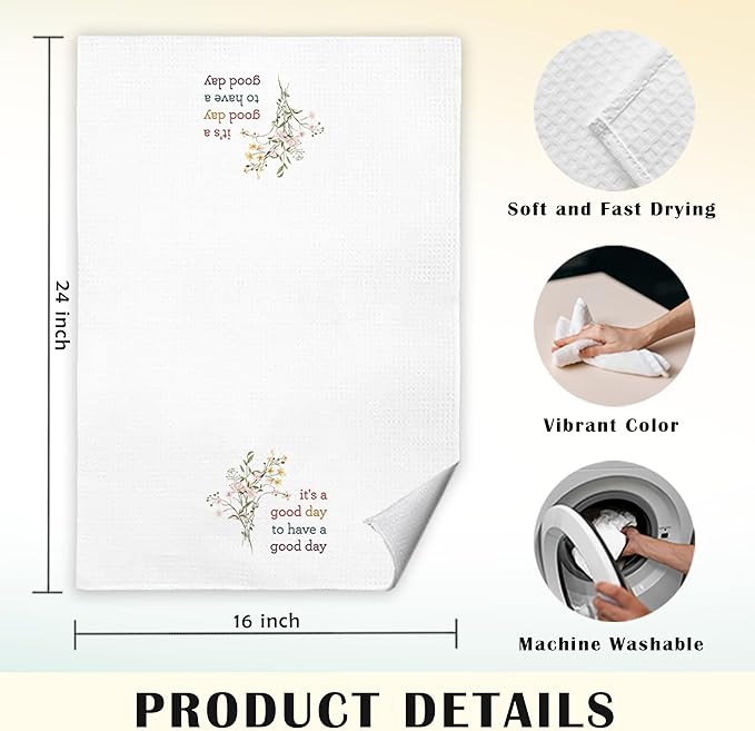 JINYO Its a Good Day to Have a Good Day Kitchen Towels, Positive Floral Hand Towels for Bathroom, Inspirational Gifts Dish Towels Tea Towels for Kitchen, Emotional Support Gift, 16x24 Inch