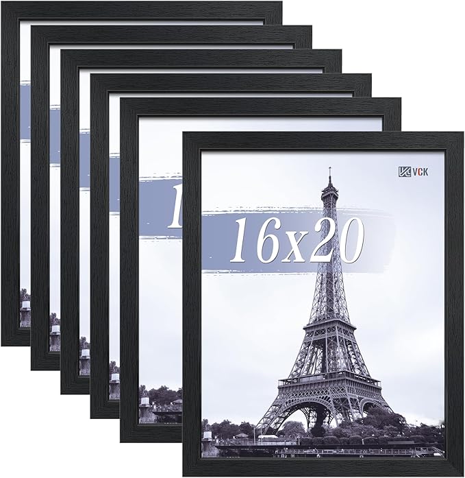 VCK 16x20 Picture Frames Black Set of 6, Wide Border Wood Poster Frame, Multi-Directional Display Family Photos, Office Prints, Studio/Gallery Artwork, Woodgrain Series, Wall Hanging