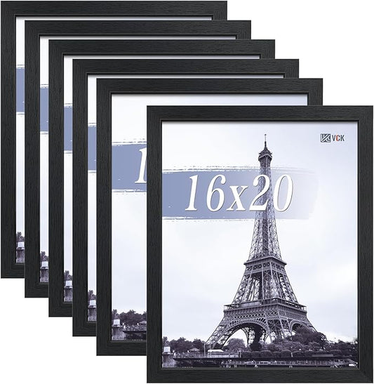 VCK 16x20 Picture Frames Black Set of 6, Wide Border Wood Poster Frame, Multi-Directional Display Family Photos, Office Prints, Studio/Gallery Artwork, Woodgrain Series, Wall Hanging