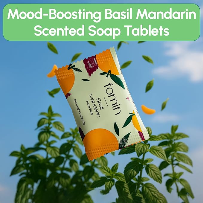 FOMIN Foaming Hand Soap Tablet Refills (6 Count) - Makes 48 fl oz (6 x 8 fl oz) - Basil Mandarin - Foaming Hand Soap Tablets, Sustainable Soap Tablets for Hand Wash