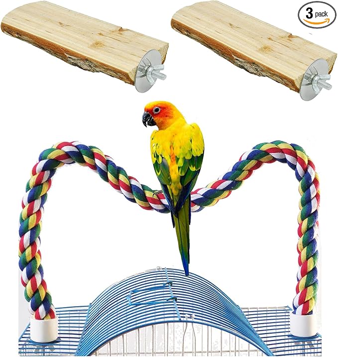 24 Inch Bird Perch Rope - Natural Wood Parrot Perch Stand,with 0.78 Inch Diameter Metal Screw Ends,Interactive Chewing Climbing Toy for Parakeets, Budgies,Cockatiels, Small to Medium Birds