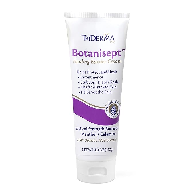 TriDerma Botanisept™ Barrier Cream - AP4 Aloe Vera Gel, Zinc, Calamine for Incontinence, Diaper Rash, Postpartum Essentials, Chafing Cream - FSA Eligible - Skin Care Relief & Moisture Barrier - 4 oz