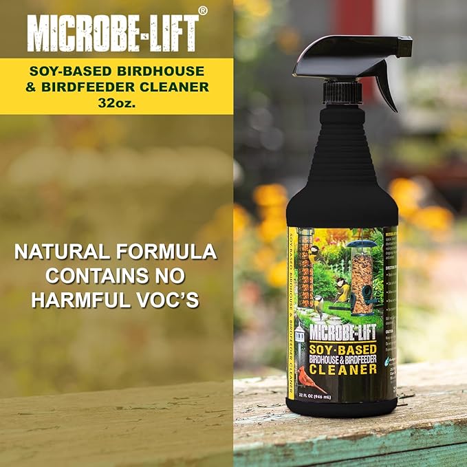 Microbe-Lift Soy-Based Bird Feeder & Bird Bath Cleaner Spray – 32 Oz – Safe Cleaning Solution for Birdhouses, Feeders, & Baths – Deodorizer & Non-Toxic Spray for Birds