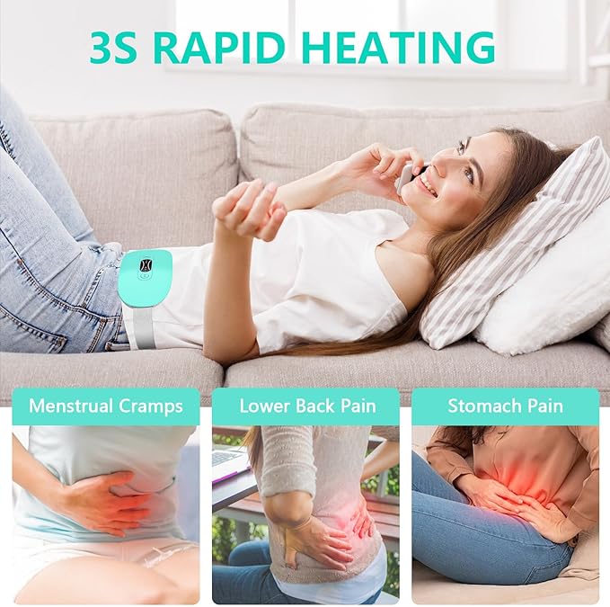 LISACOOL Portable Ccordless Heating Pad for Period Cramps Electric Waist Belt Device Portable Heatings Pad with 3 Heat Levels and 3 Massage Modes Birthday Gifts for Women and Girls (Sky_Blue)