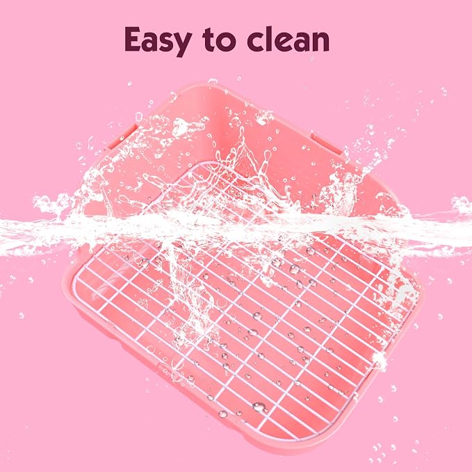 RUBYHOME Rabbit Litter Box Toilet, Plastic Square Cage Box Potty Trainer Corner Litter Bedding Box Pet Pan for Small Animals, Rabbits, Guinea Pigs, Chinchilla, Ferret, Galesaur, 11.4 Inches (Pink)