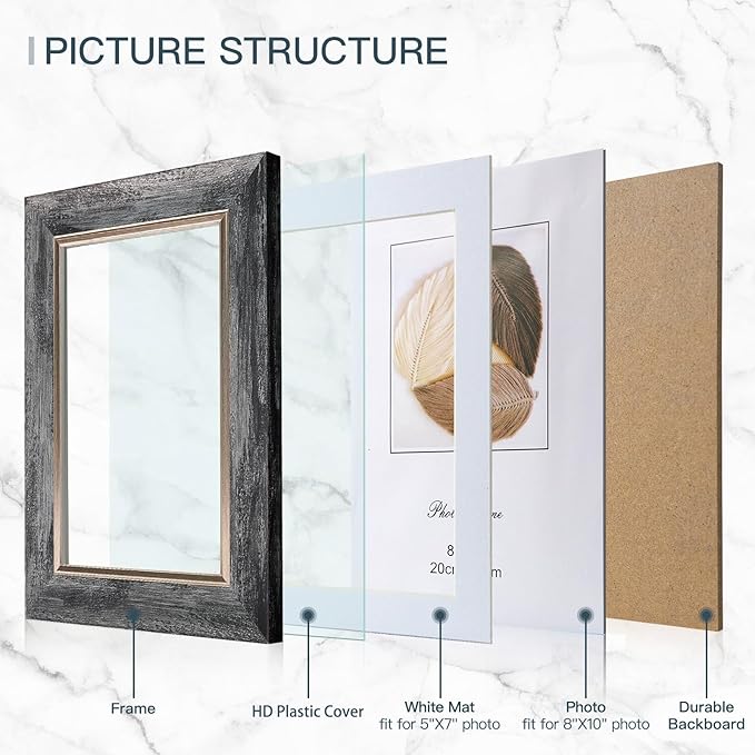 XUANLUO 8x10 Picture Frames Set of 4 Rustic Retro Photo Frame with HD Plastic Cover for Wall Mount and Tabletop Display Family Friends Wedding Gift