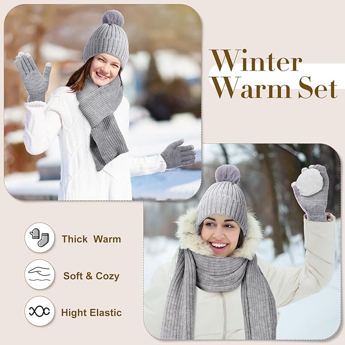 Geyoga 6 Pcs Winter Warm Set for Women Warm Beanies Hats Touchscreen Gloves Long Scarf Ear Muffs Socks Winter Gifts for Women