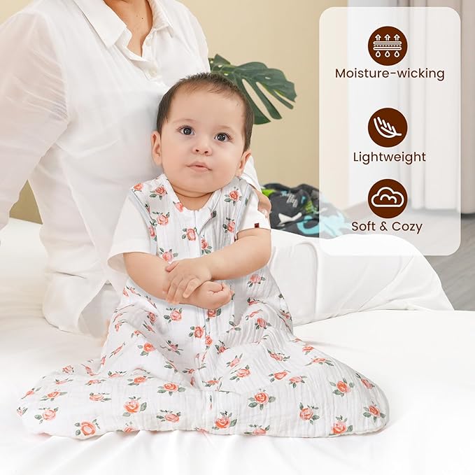 PHF 100% Muslin Cotton Baby Sleep Sacks, 18-24 Months Sleep Sack with 2-Way Zipper, 2 Pack Cooling 0.5 TOG Breathable X-Large Size Sleeveless Baby Wearable Blanket for Baby Girl, Floral