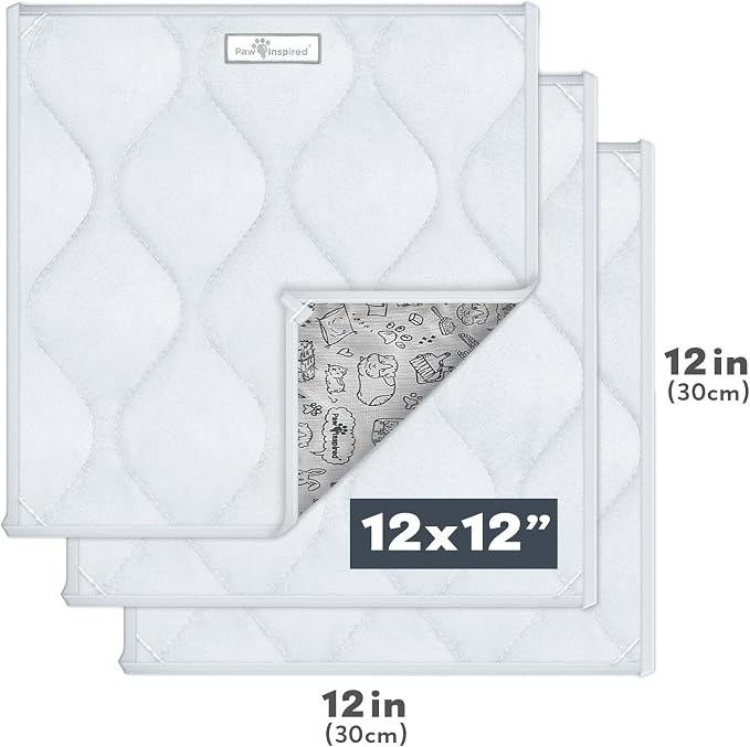 Paw Inspired Guinea Pig Cage Liner Pads, 12x12 Inch, Light Gray | Corner Mat, Pee Pad, Super Absorbent Bedding, Waterproof Bottom, Guinea Pigs, Ferrets, Rabbits, Hamsters, Small Animals