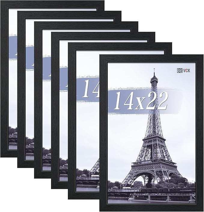 VCK 14x22 Picture Frames Black Set of 6, Wide Border Wood Poster Frame, Multi-Directional Display Family Photos, Office Prints, Studio/Gallery Artwork, Woodgrain Series, Wall Hanging