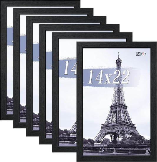 VCK 14x22 Picture Frames Black Set of 6, Wide Border Wood Poster Frame, Multi-Directional Display Family Photos, Office Prints, Studio/Gallery Artwork, Woodgrain Series, Wall Hanging