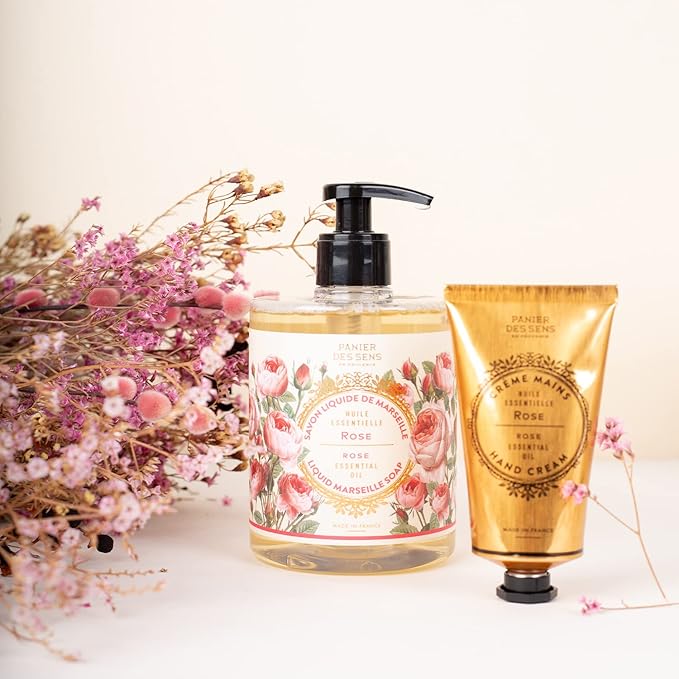 Panier des Sens – Rose Foaming Liquid Hand Wash & Moisturizing Hand Cream – Hand Soap and Lotion Set - with Coconut Oil, Shea Butter – French Hand Care – Gentle Formula – 97% Natural Ingredients