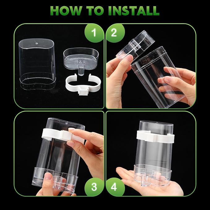 Yaomiao 4 Pcs No Mess Small Bird Feeders Automatic Parakeet Water Dispenser Clear Quail Feeder and Watered Cage Accessories for Small and Medium Parakeet Cockatiel Canary(Assorted,Clear)