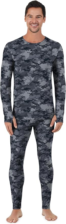 Cuddl Duds Mens Heavyweight Cold Weather Fleece Lined Thermal Set – Long Sleeve Shirt & Leggings – Lounge Sets for Men