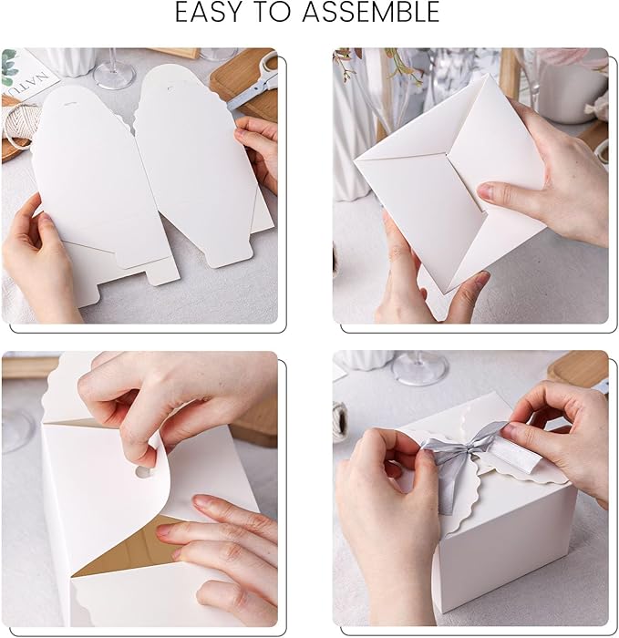 VGOODALL 10PCS Gift Boxes with Ribbon, Small White Candy Box Paper Treat Boxes for Wedding Cookie Chocolates Small Gifts