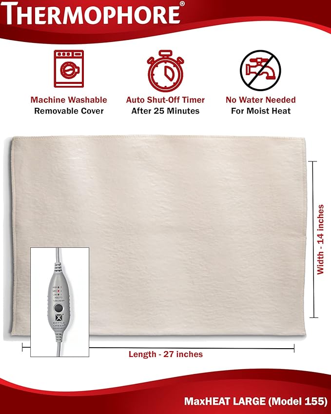 Thermophore MaxHEAT Automatic Moist Heat Pack - Large Coverage Model #155 for Deep, Soothing Pain Relief
