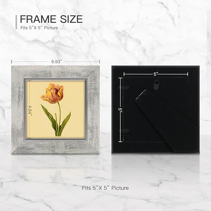 XUANLUO 5x5 Picture Frames Set of 4 Rustic Retro Photo Frame with HD Plastic Cover for Wall Mount and Tabletop Display Family Friends Wedding Gift
